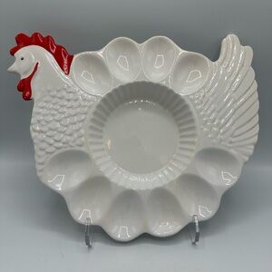 Vtg 1970 Teleflora Deviled Egg Platter Chicken Hen Ceramic Farmhouse CottageCore